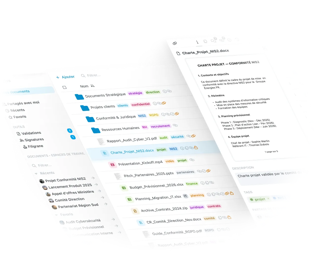 Interface principale de Wimi Drive sur l'application Wimi