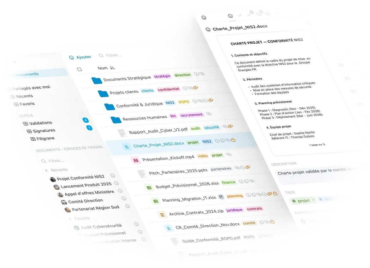 Interface principale de Wimi Drive sur l'application Wimi
