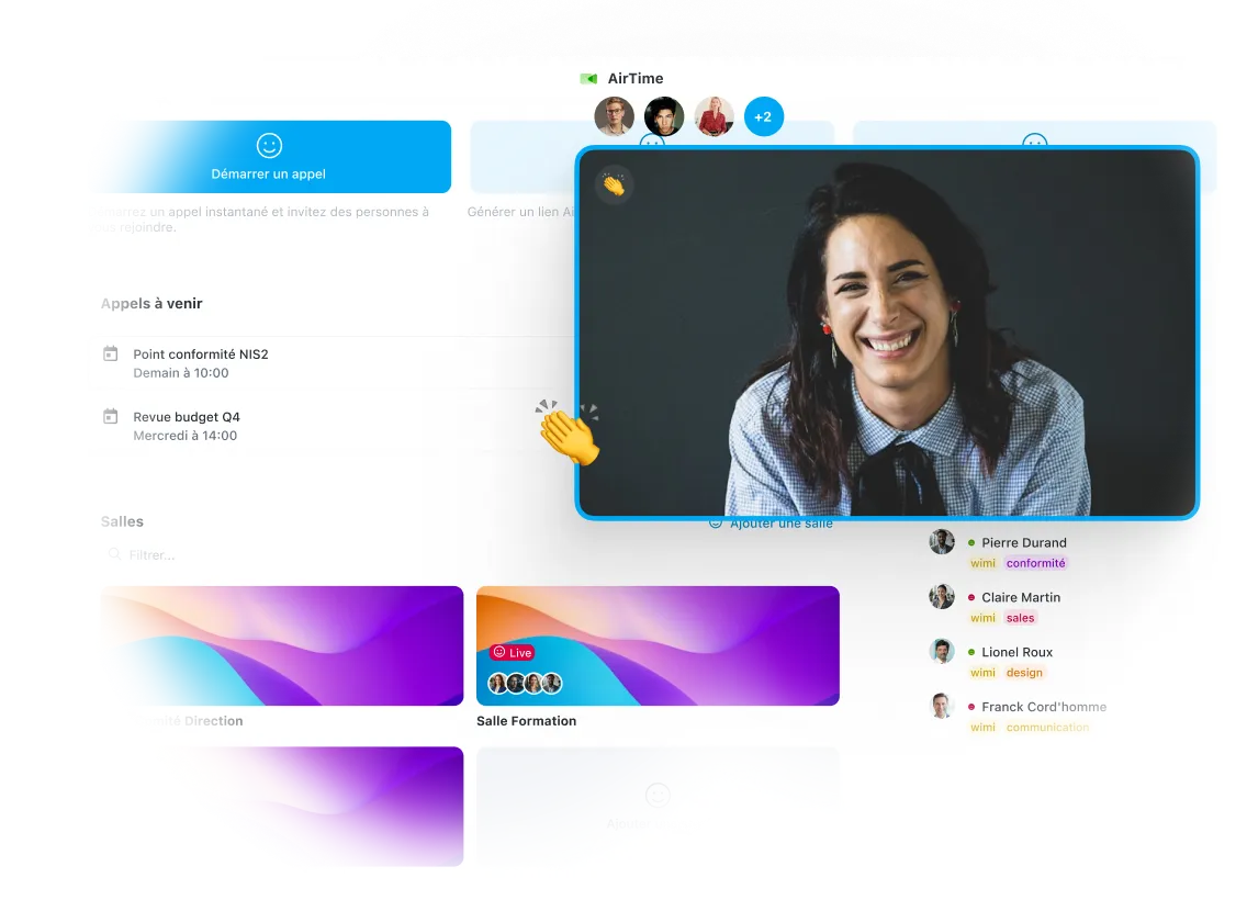 Interface principale de AirTime sur l'application Wimi