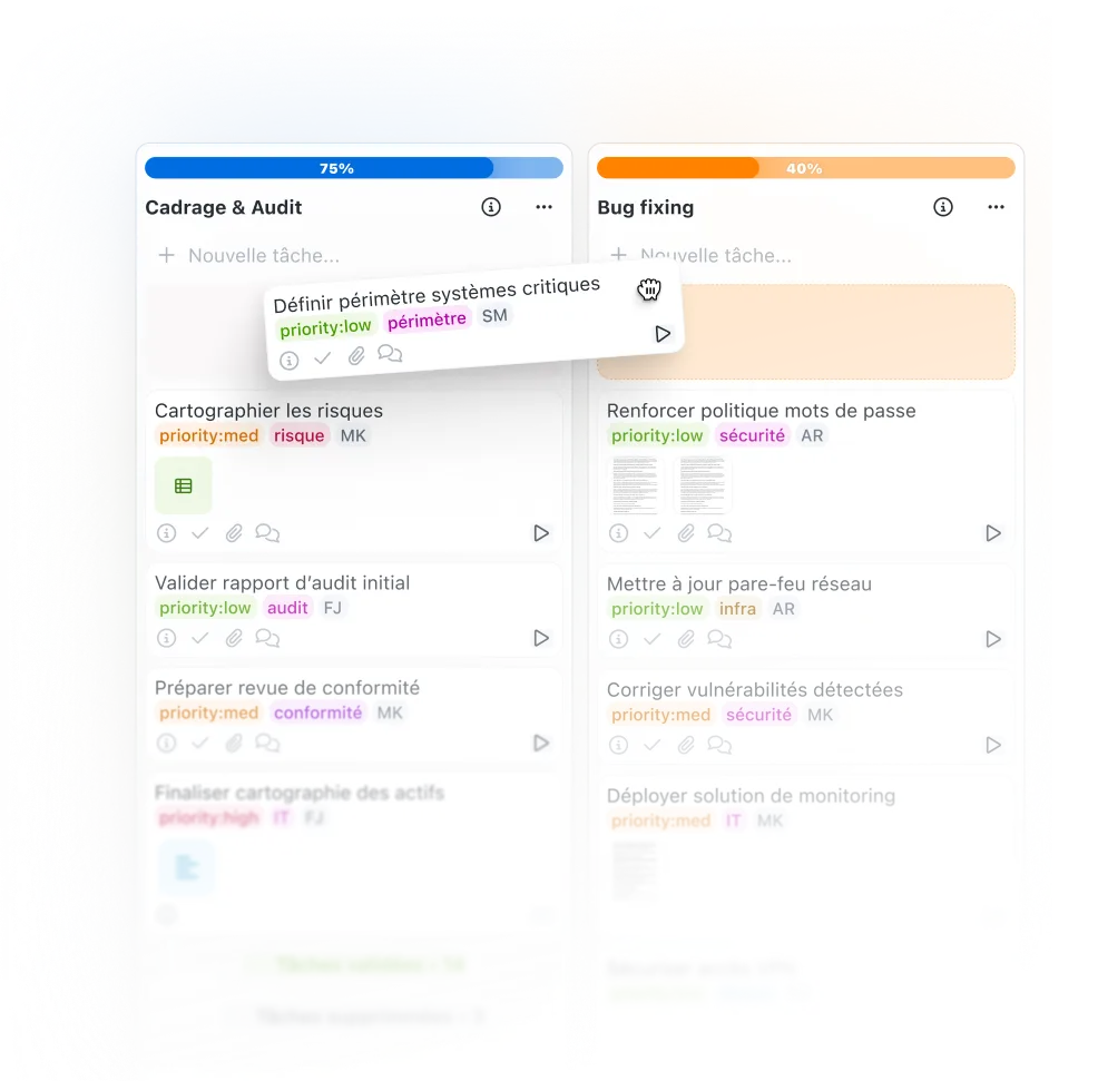 Gestion des tâches format Kanban