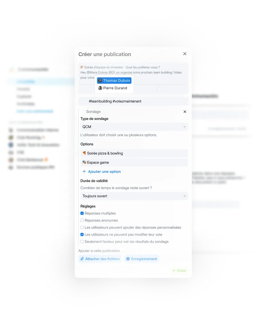 Interaction de l'interface Communautés