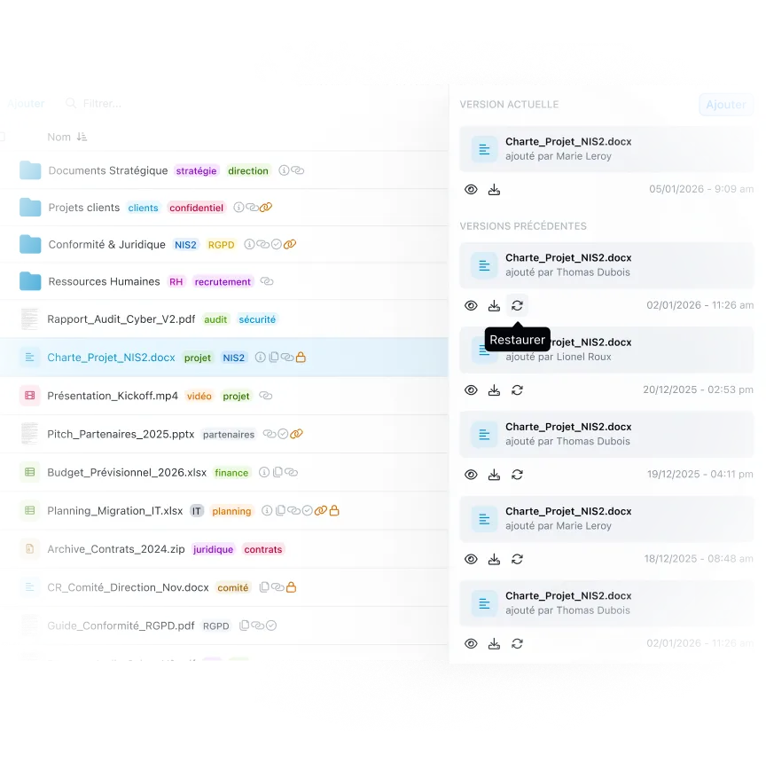 Historique des documents Wimi Drive