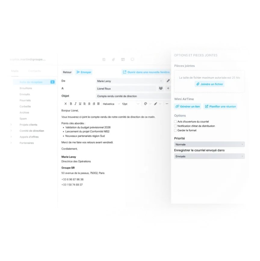 Intégrer fichiers vers vos emails Wimi