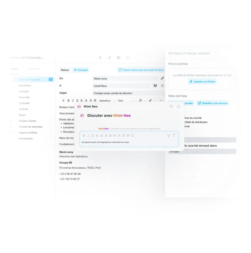 Assistant IA connecté à Wimi Mail