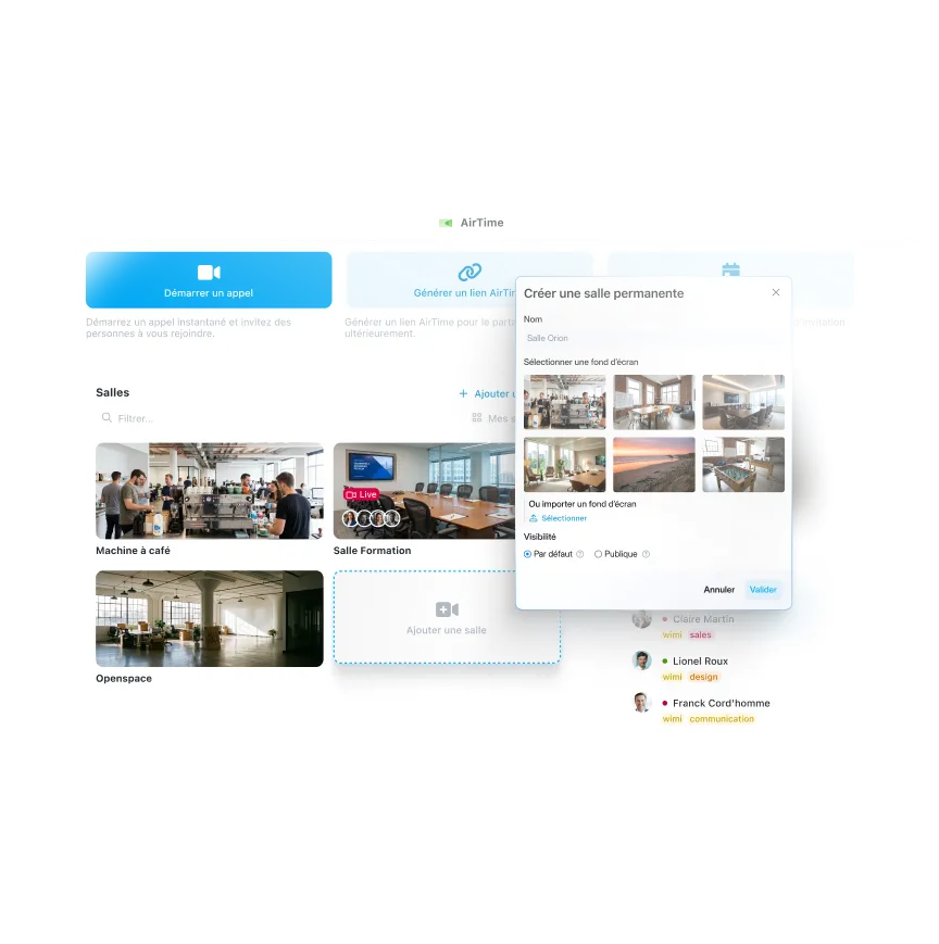 Création de salle de réunion virtuelle - AirTime