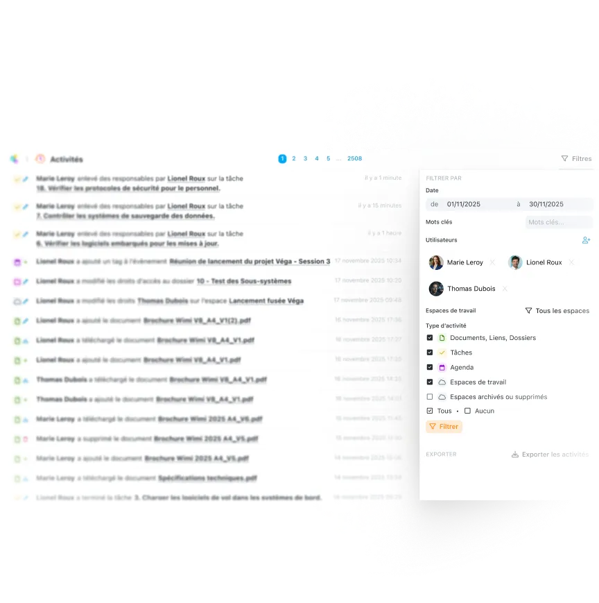 Liste de filtres activités