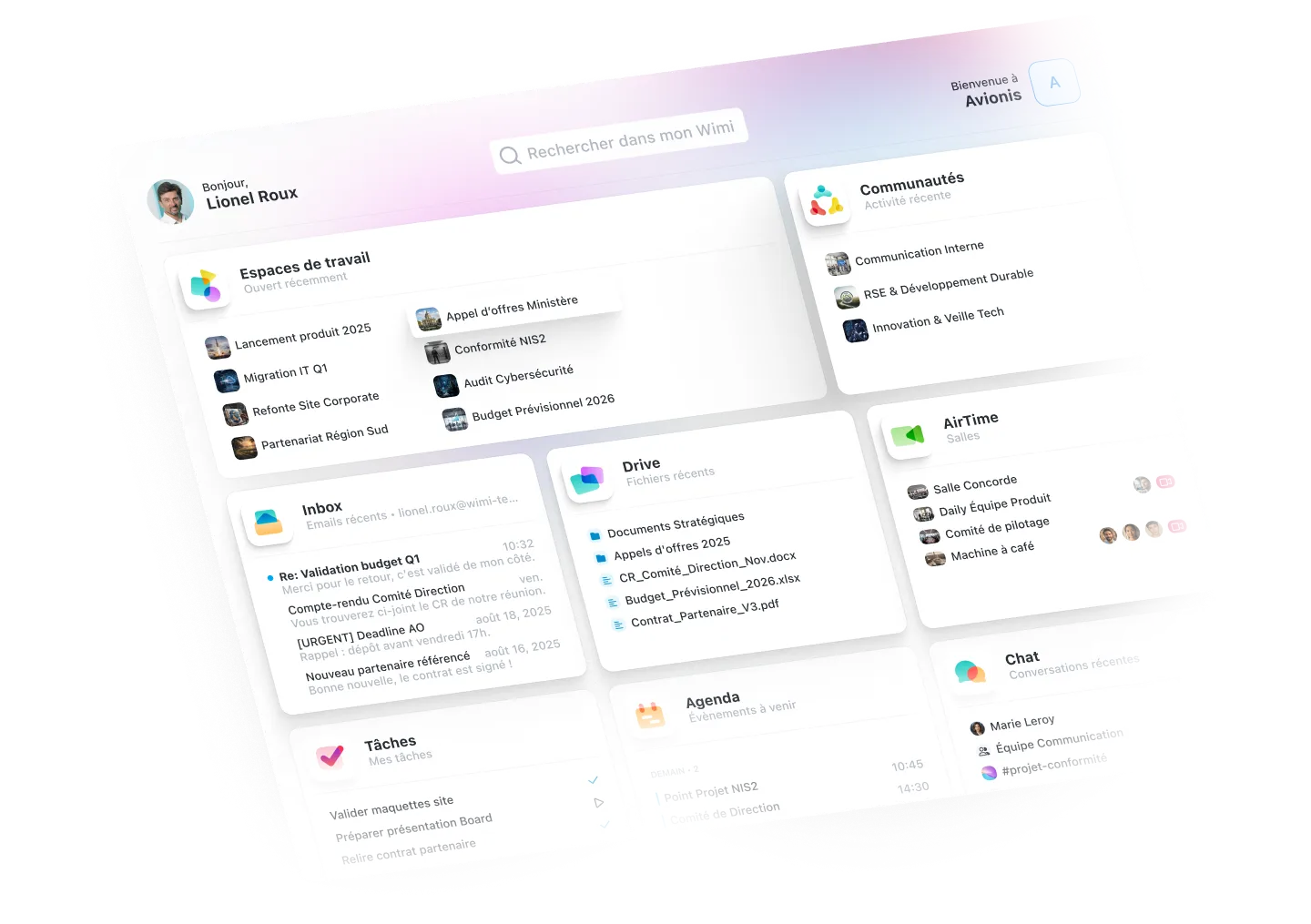 Interface principale de Wimi